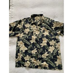 Jamaica Jaxx Mens 100%‎ Silk Hawaiian Shirt L Blue